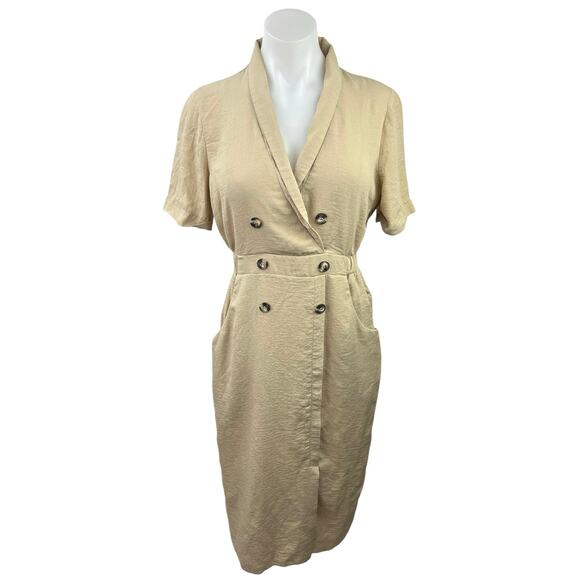 Asos Women's Beige Double Breasted Short Sleeve Calf Length Blazer Dress Size 2 - Picture 1 of 5